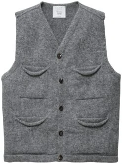 Heren Gebreid Vest Virgin Wool, Grijsachtig Oranje