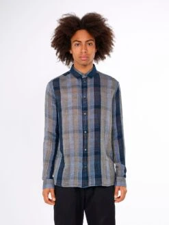 Heren Katoen Gestreept Overhemd, Blauwgroen -Armedangels Winkel heren katoen gestreept overhemd 3