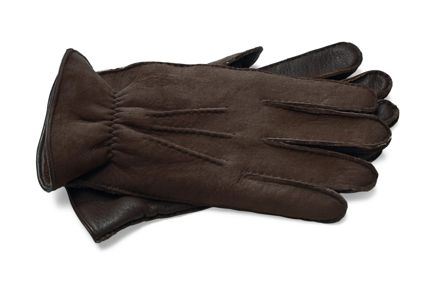 Herenhandschoen Deerskin Met Curley Lamsvel, Donkerbruin 3 Herenhandschoen Deerskin Met Curley Lamsvel, Donkerbruin