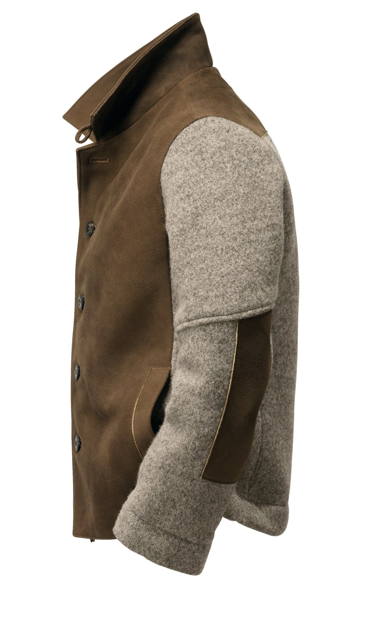 Herenjas Hertenleer En Gewalkte Wol, Bruin 5 Herenjas Hertenleer En Gewalkte Wol, Bruin - Afbeelding 3