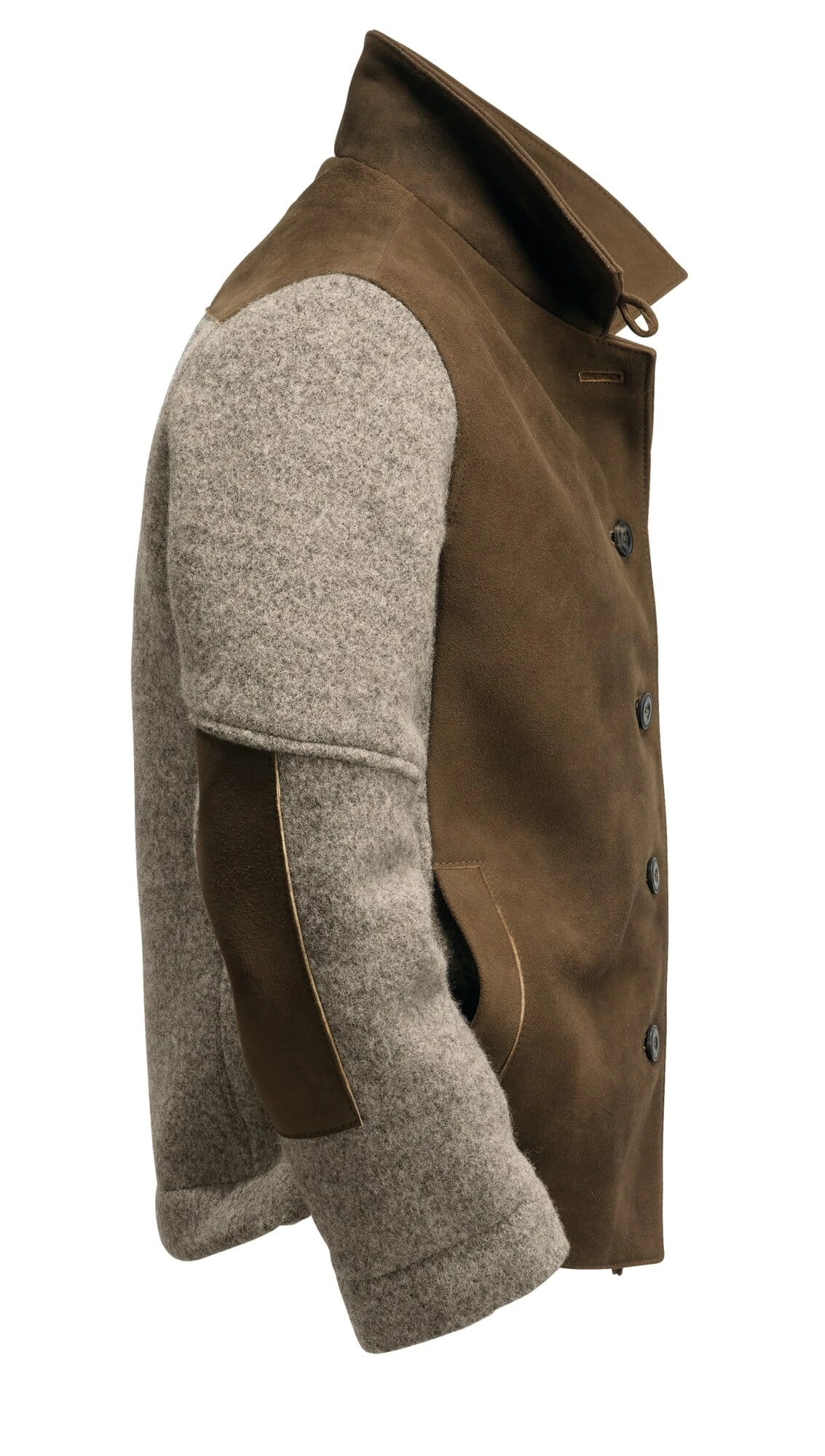 Herenjas Hertenleer En Gewalkte Wol, Bruin 6 Herenjas Hertenleer En Gewalkte Wol, Bruin - Afbeelding 4