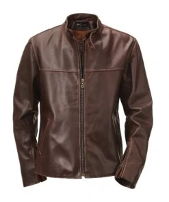 Leren Jasje Met Opstaande Kraag, Donkerbruin