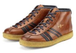 Leren Sportschoen Trainer, Cognac Blauw