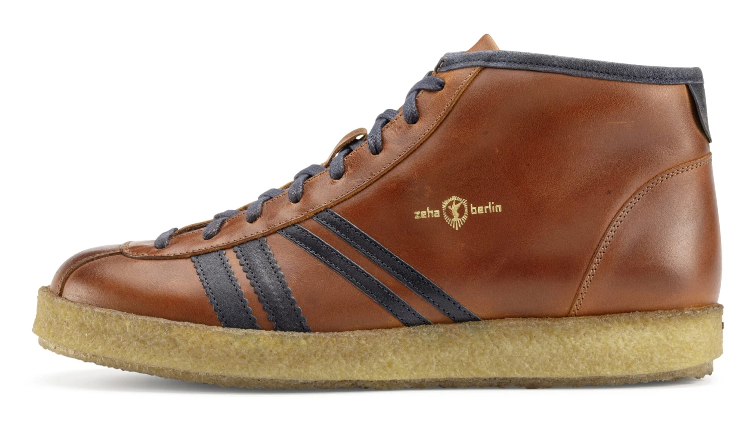 Leren Sportschoen Trainer, Cognac Blauw 4 Leren Sportschoen Trainer, Cognac Blauw - Afbeelding 2