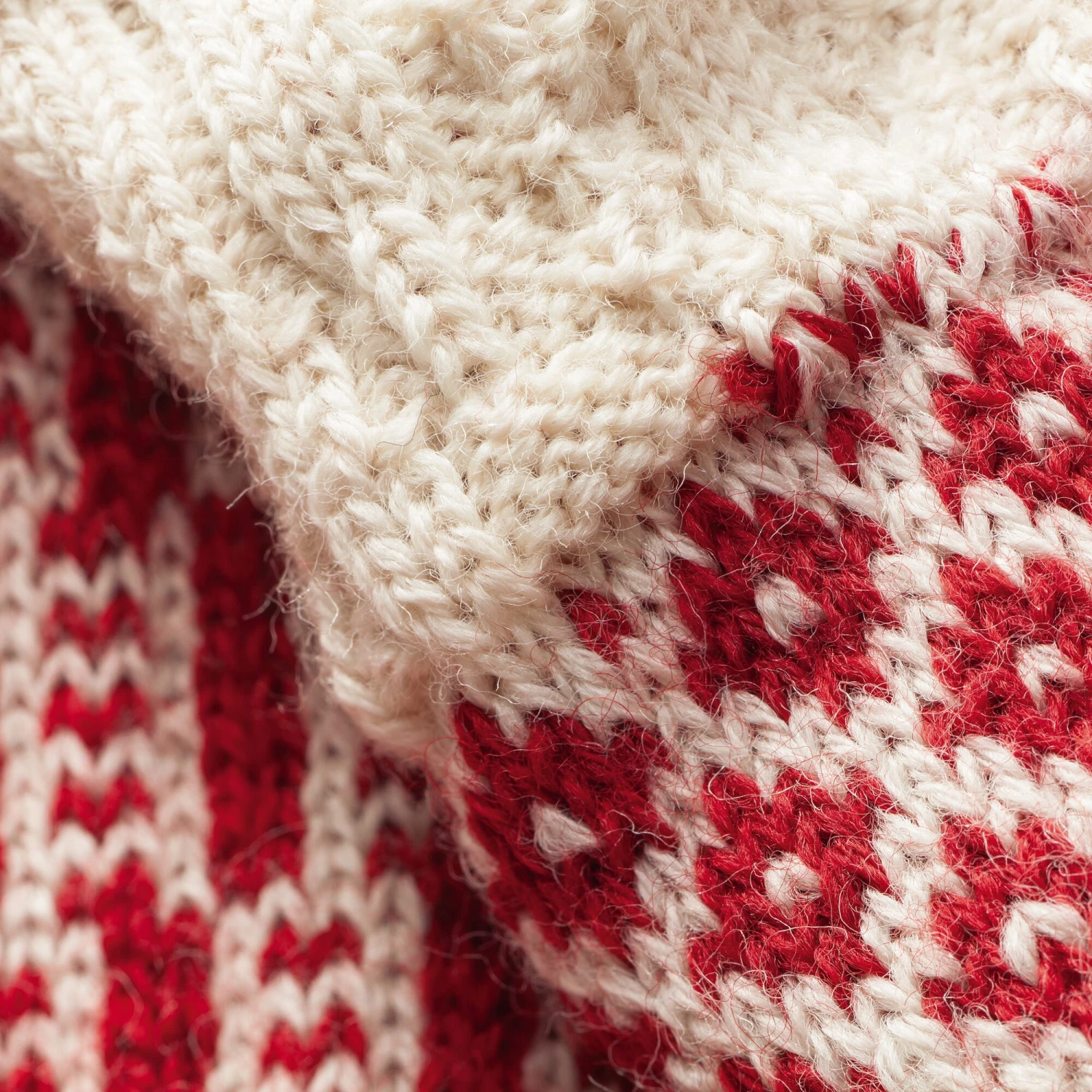 Sok Jacquard Lang, Ecru-Rood 4 Sok Jacquard Lang, Ecru-Rood - Afbeelding 2