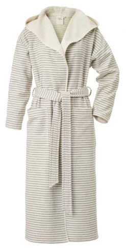 Unisex Badjas Fijn Gestreept, Beige-wit